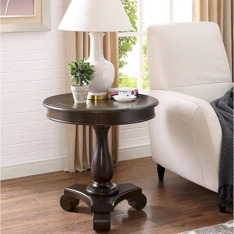 Table d'appoint ronde avec pieds à volutes, expresso/noire/blanche, pour 1 personne
