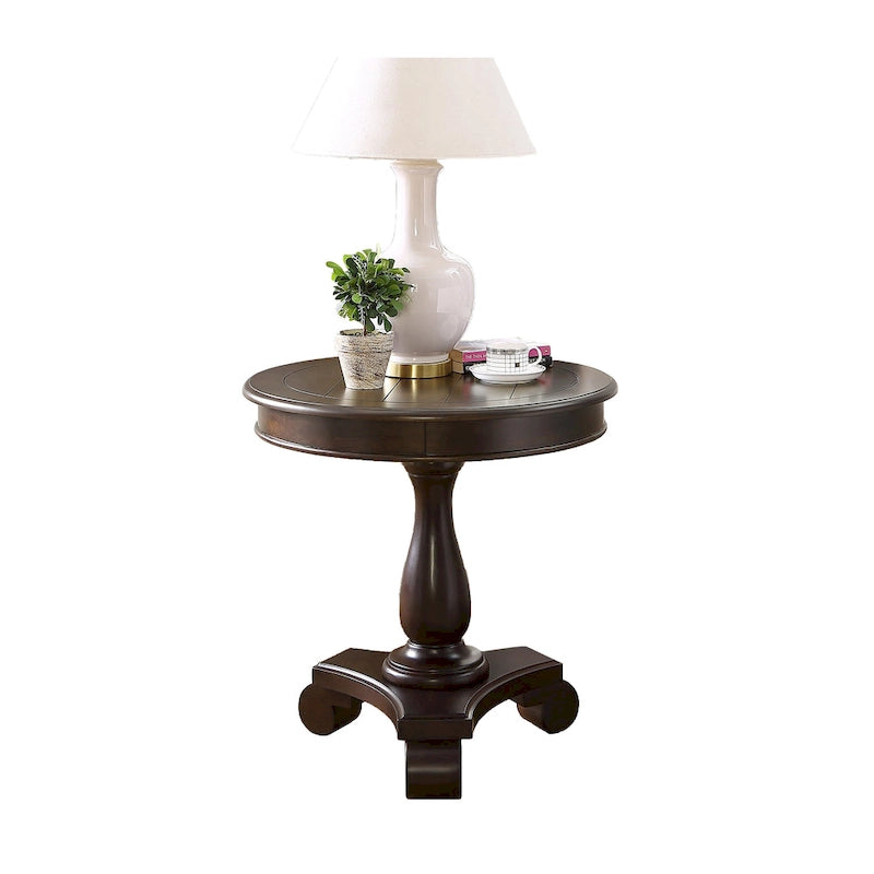 Table d'appoint ronde avec pieds à volutes, expresso/noire/blanche, pour 1 personne