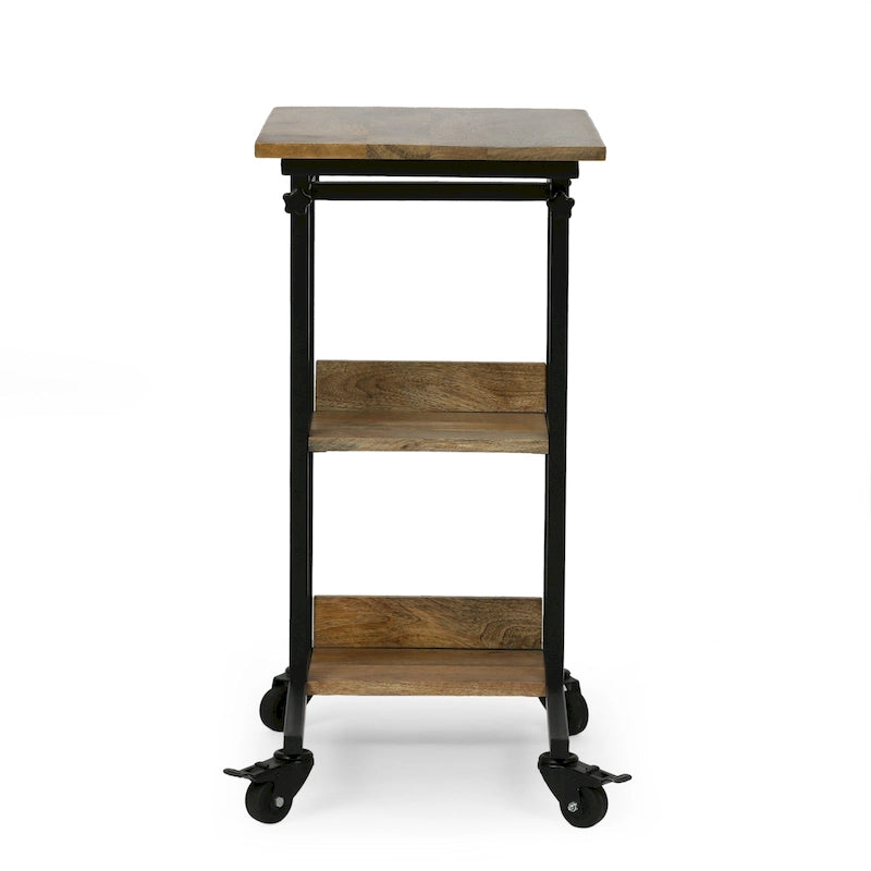 Table d'appoint en manguier doré/naturel en forme de C avec roulettes, 1 personne