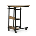 Table d'appoint en manguier doré/naturel en forme de C avec roulettes, 1 personne