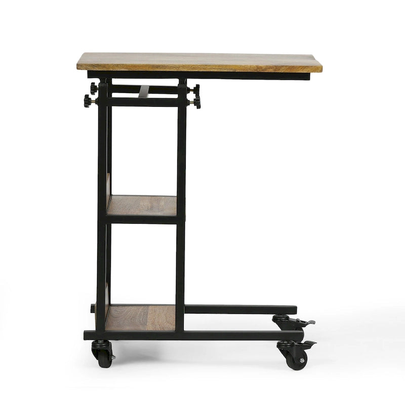 Table d'appoint en manguier doré/naturel en forme de C avec roulettes, 1 personne