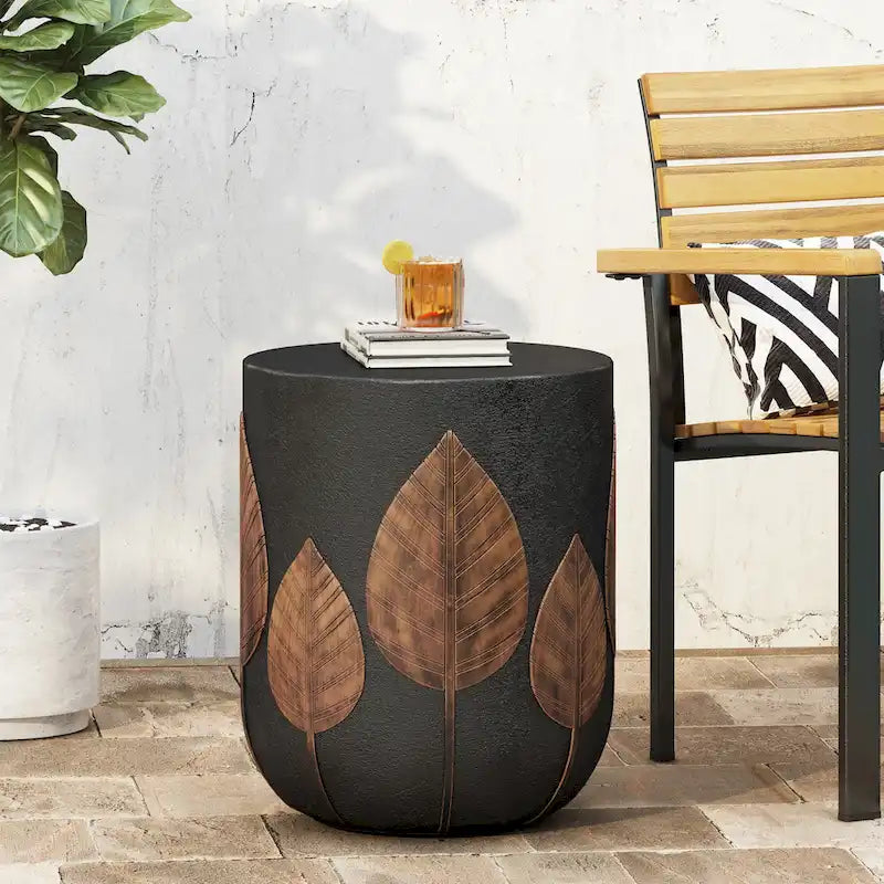 Table d'appoint en béton noir mat et cuivre – Intérieur et extérieur, 1 personne