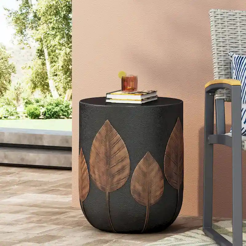 Table d'appoint en béton noir mat et cuivre – Intérieur et extérieur, 1 personne