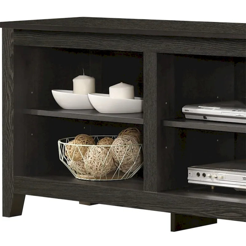 Meuble TV 178 cm avec étagères ouvertes et gestion des câbles, chêne / noir / gris foncé, pour 1