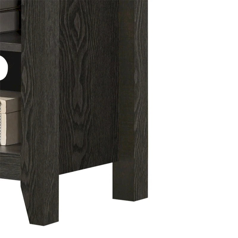 Meuble TV 178 cm avec étagères ouvertes et gestion des câbles, chêne / noir / gris foncé, pour 1