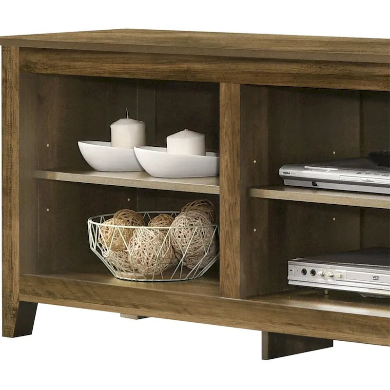 Meuble TV 178 cm avec étagères ouvertes et gestion des câbles, chêne / noir / gris foncé, pour 1