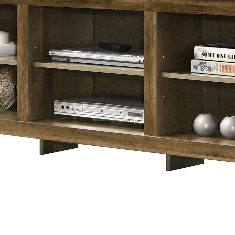 Meuble TV 178 cm avec étagères ouvertes et gestion des câbles, chêne / noir / gris foncé, pour 1