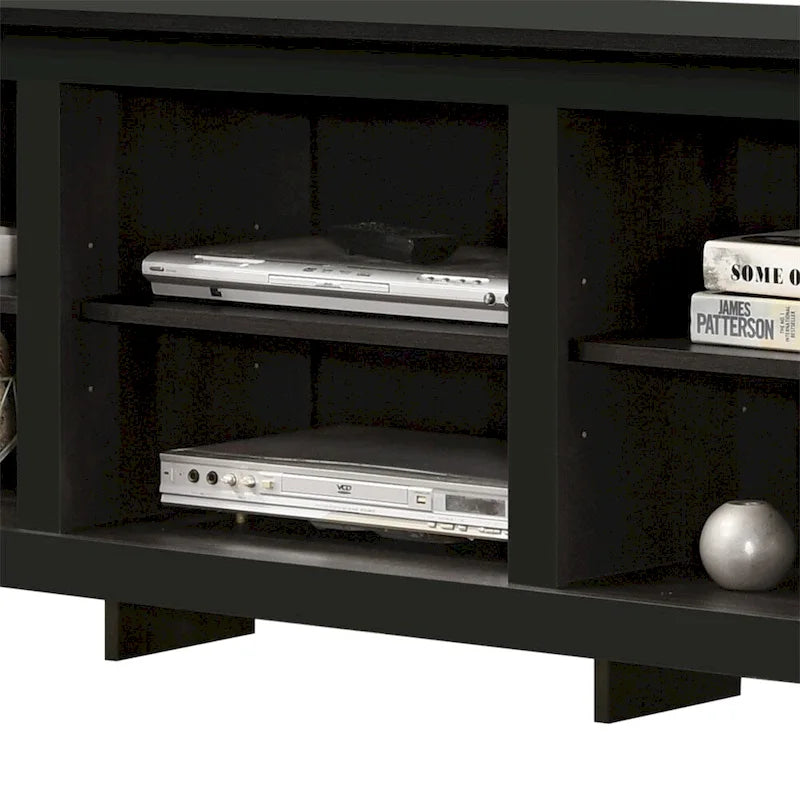 Meuble TV 178 cm avec étagères ouvertes et gestion des câbles, chêne / noir / gris foncé, pour 1