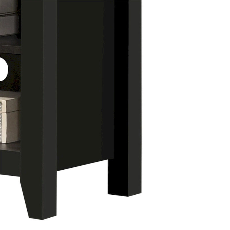 Meuble TV 178 cm avec étagères ouvertes et gestion des câbles, chêne / noir / gris foncé, pour 1