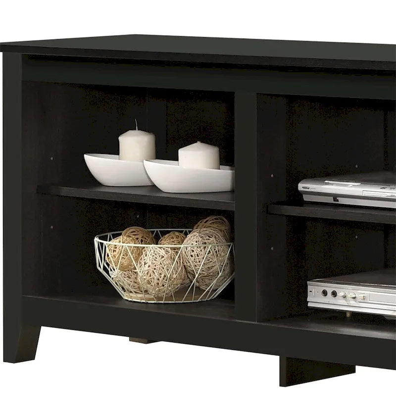 Meuble TV 178 cm avec étagères ouvertes et gestion des câbles, chêne / noir / gris foncé, pour 1