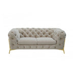 Causeuse Chesterfield velours doré beige, 2 places