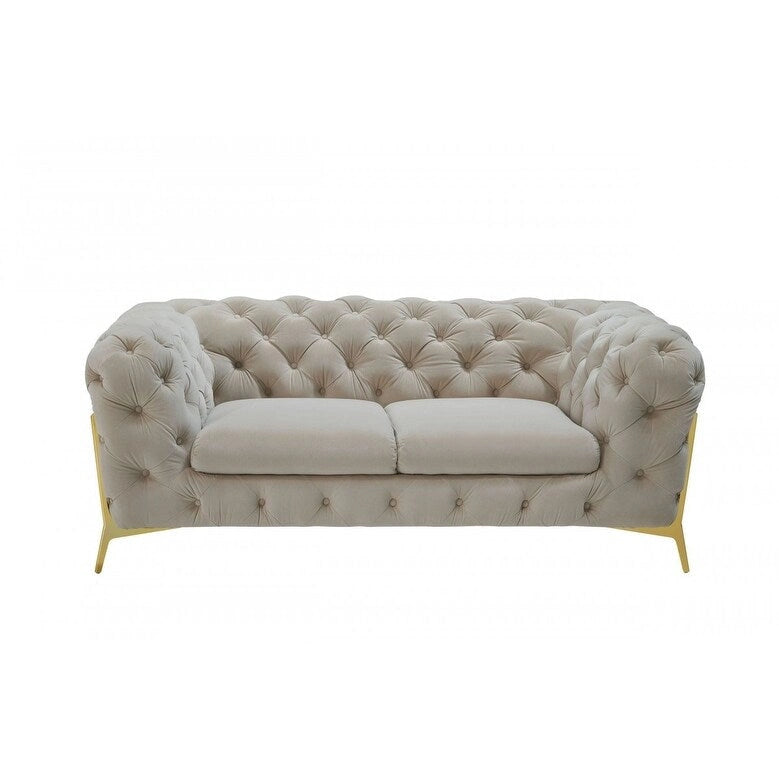 Causeuse Chesterfield velours doré beige, 2 places