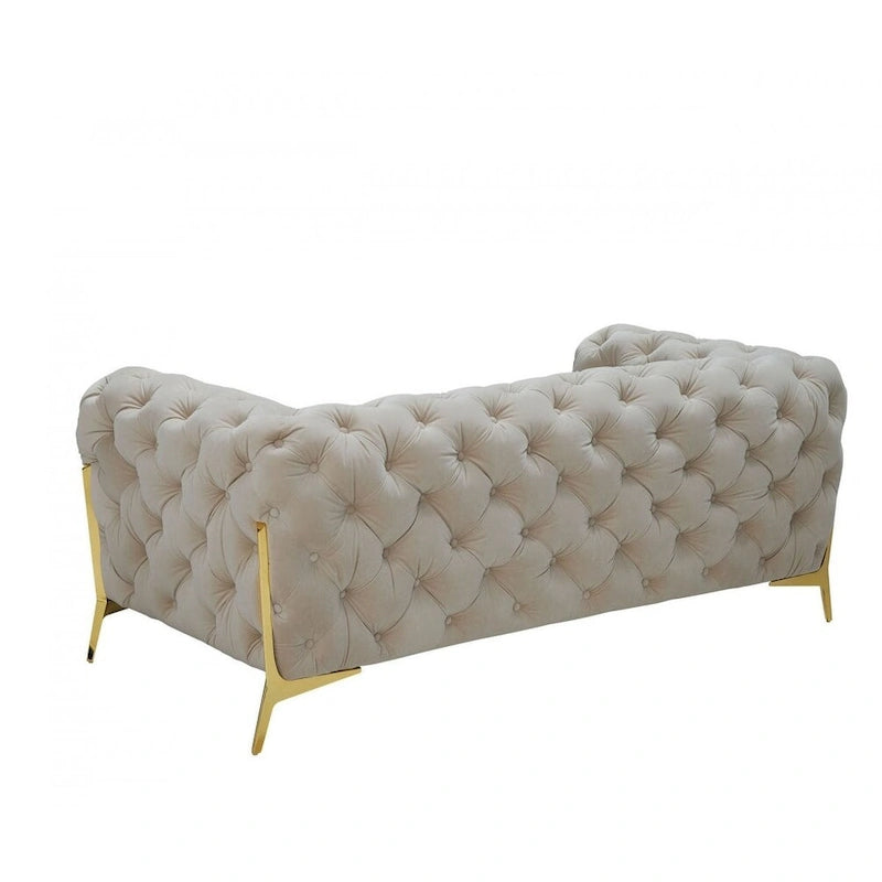 Causeuse Chesterfield velours doré beige, 2 places