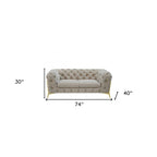 Causeuse Chesterfield velours doré beige, 2 places