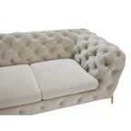 Causeuse Chesterfield velours doré beige, 2 places