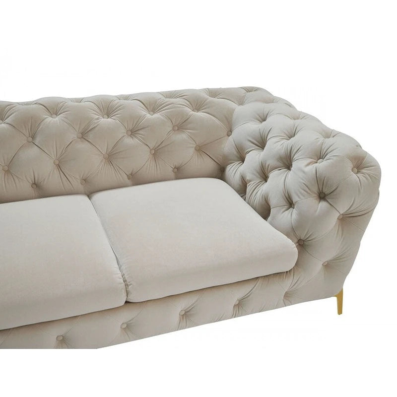 Causeuse Chesterfield velours doré beige, 2 places