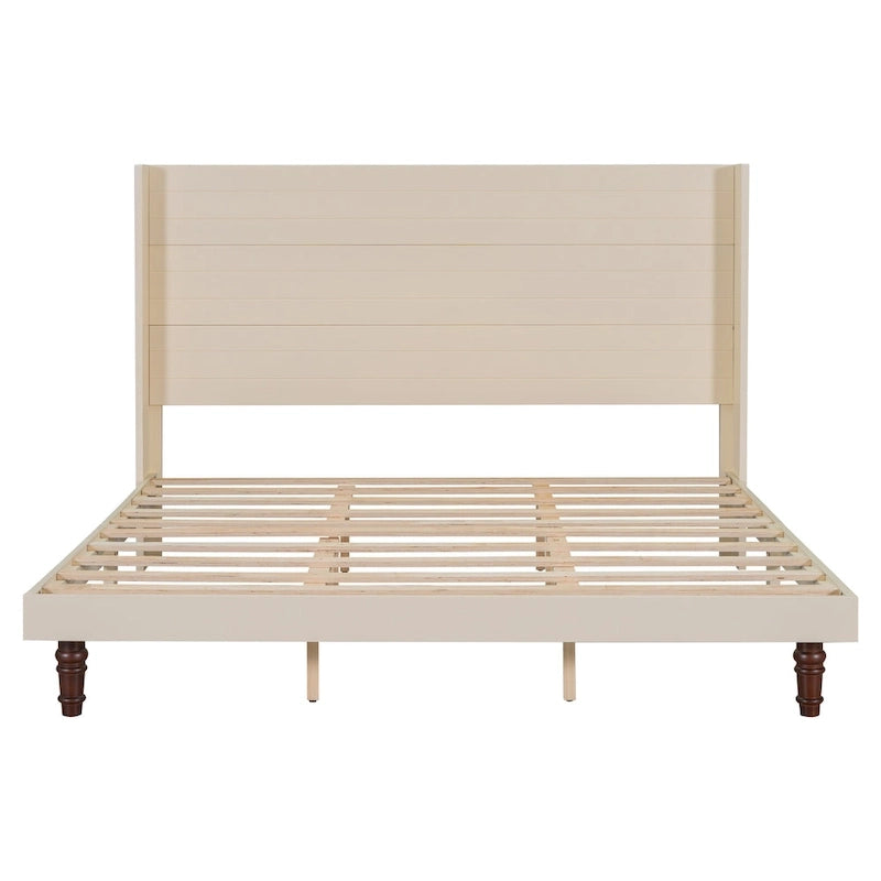 Lit plateforme beige King avec tête de lit de 54 po de haut, 1 personne