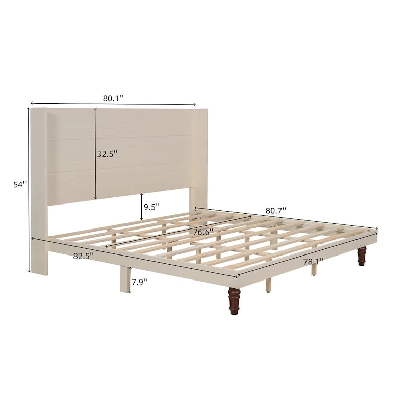 Lit plateforme beige King avec tête de lit de 54 po de haut, 1 personne