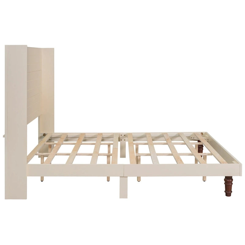 Lit plateforme beige King avec tête de lit de 54 po de haut, 1 personne
