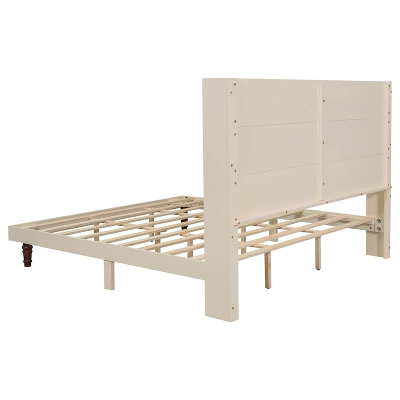Lit plateforme beige King avec tête de lit de 54 po de haut, 1 personne