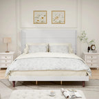 Lit plateforme beige King avec tête de lit de 54 po de haut, 1 personne