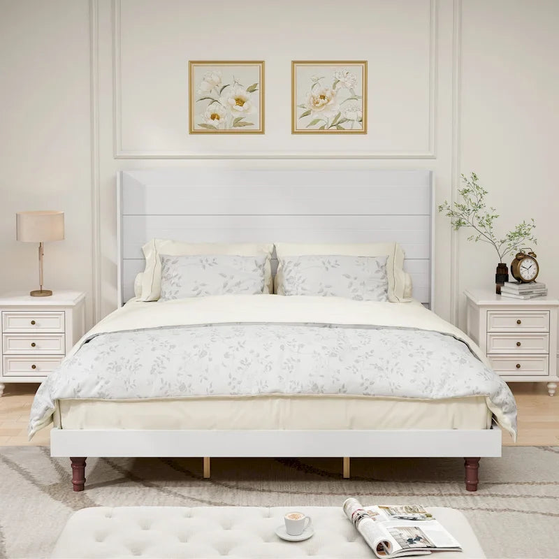 Lit plateforme beige King avec tête de lit de 54 po de haut, 1 personne
