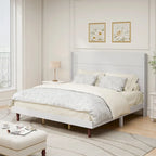 Lit plateforme beige King avec tête de lit de 54 po de haut, 1 personne