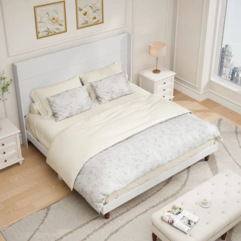 Lit plateforme beige King avec tête de lit de 54 po de haut, 1 personne