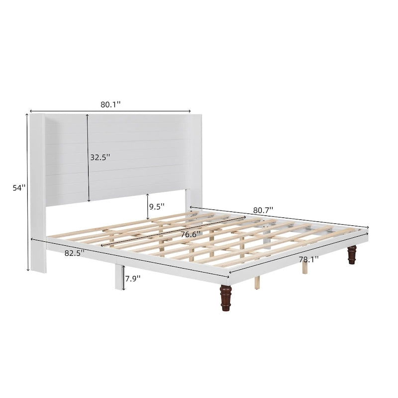 Lit plateforme beige King avec tête de lit de 54 po de haut, 1 personne