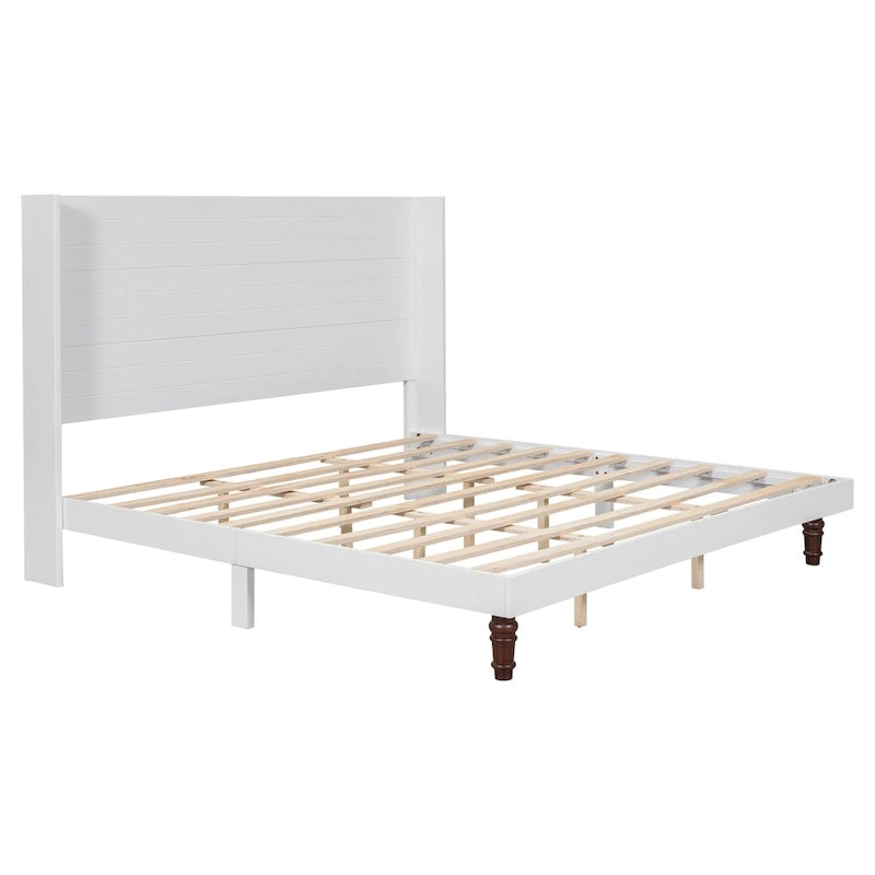 Lit plateforme beige King avec tête de lit de 54 po de haut, 1 personne