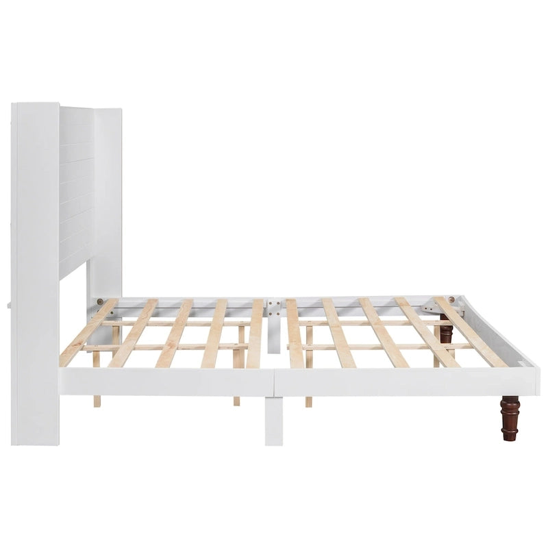 Lit plateforme beige King avec tête de lit de 54 po de haut, 1 personne