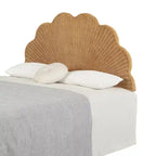 Tête de lit murale bohème en rotin naturel - Forme coquillage - Pour lit double