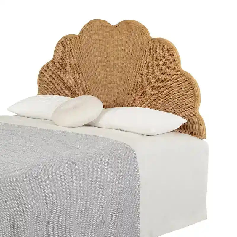 Tête de lit murale bohème en rotin naturel - Forme coquillage - Pour lit double
