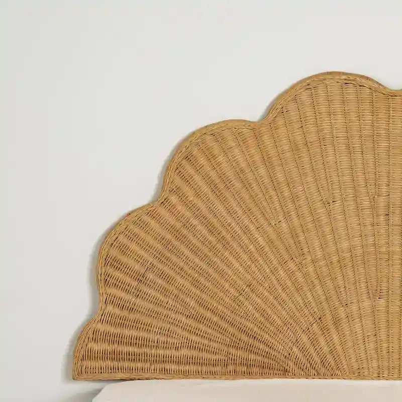 Tête de lit murale bohème en rotin naturel - Forme coquillage - Pour lit double