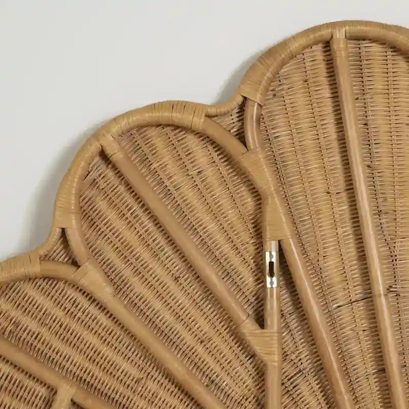 Tête de lit murale bohème en rotin naturel - Forme coquillage - Pour lit double