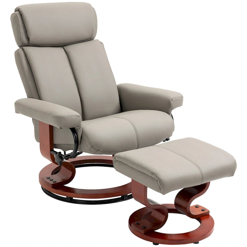 Fauteuil inclinable pivotant en similicuir gris avec pouf, simple