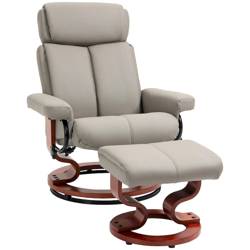 Fauteuil inclinable pivotant en similicuir gris avec pouf, simple