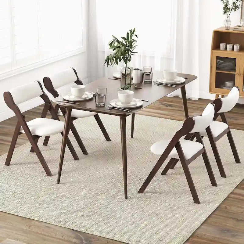 Chaise pliante marron foncé et beige, bois d'hévéa, lot de 2 / lot de 4