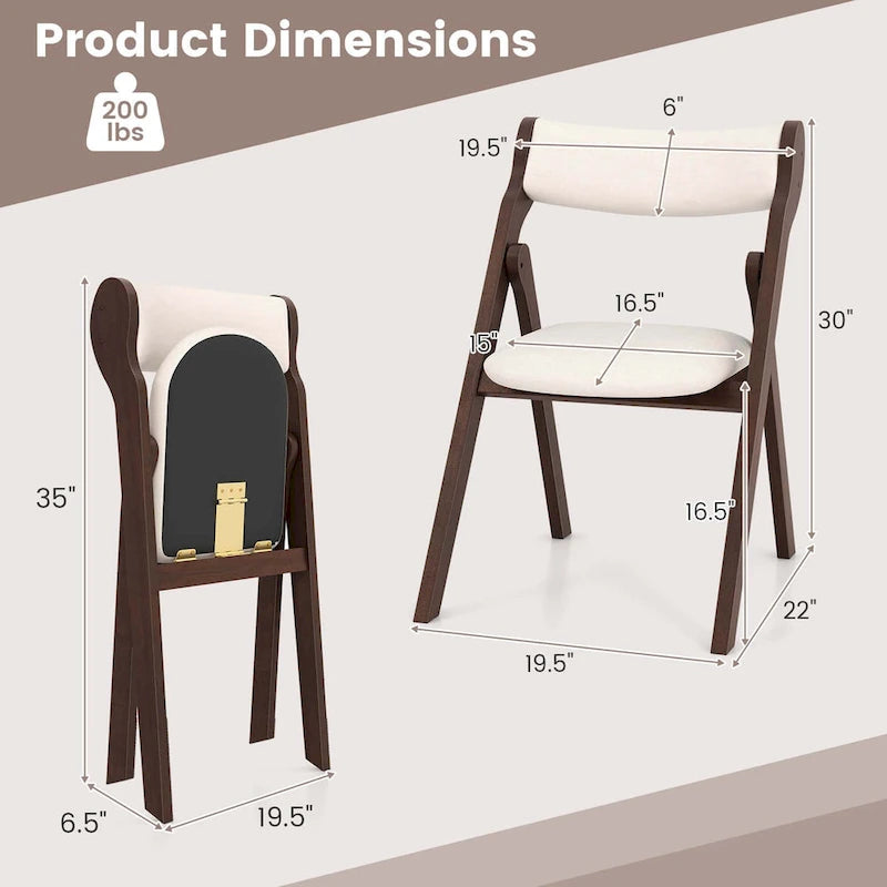 Chaise pliante marron foncé et beige, bois d'hévéa, lot de 2 / lot de 4