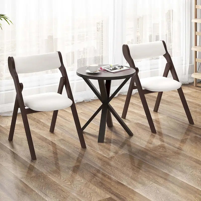 Chaise pliante marron foncé et beige, bois d'hévéa, lot de 2 / lot de 4