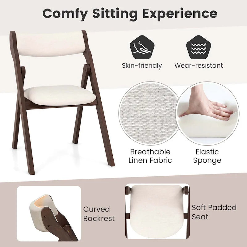 Chaise pliante marron foncé et beige, bois d'hévéa, lot de 2 / lot de 4