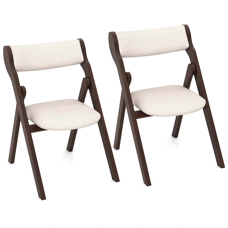 Chaise pliante marron foncé et beige, bois d'hévéa, lot de 2 / lot de 4