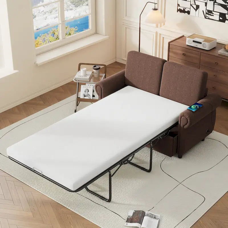 Canapé-lit convertible 2 places gris / marron / noir, avec ports USB