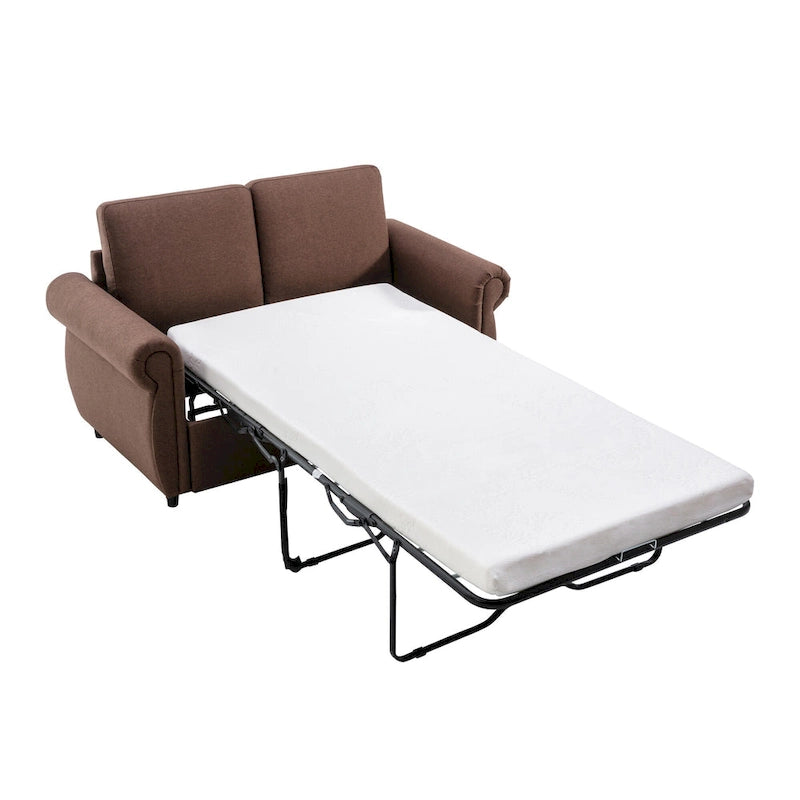 Canapé-lit convertible 2 places gris / marron / noir, avec ports USB