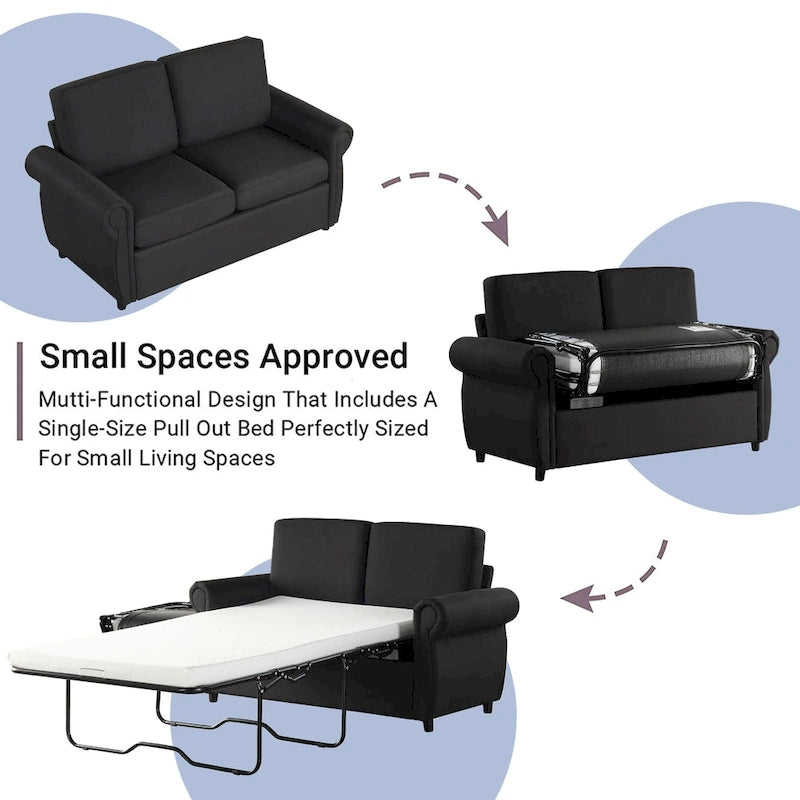 Canapé-lit convertible 2 places gris / marron / noir, avec ports USB