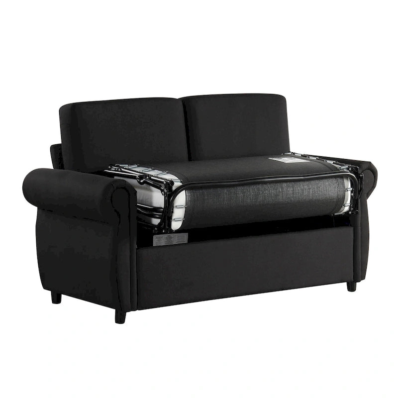 Canapé-lit convertible 2 places gris / marron / noir, avec ports USB
