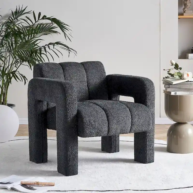 Fauteuil d'appoint en tissu bouclette gris foncé / orange / jaune / vert / beige / marine, style moderne, 1 personne