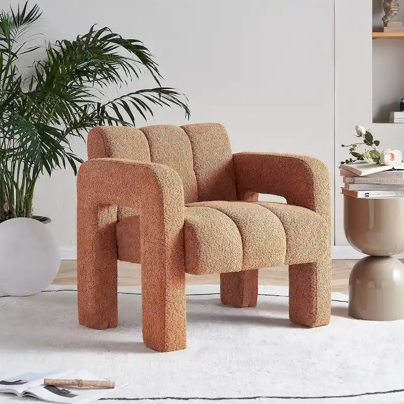 Fauteuil d'appoint en tissu bouclette gris foncé / orange / jaune / vert / beige / marine, style moderne, 1 personne