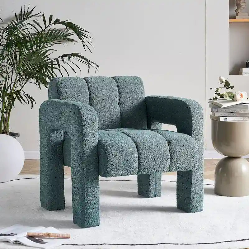 Fauteuil d'appoint en tissu bouclette gris foncé / orange / jaune / vert / beige / marine, style moderne, 1 personne
