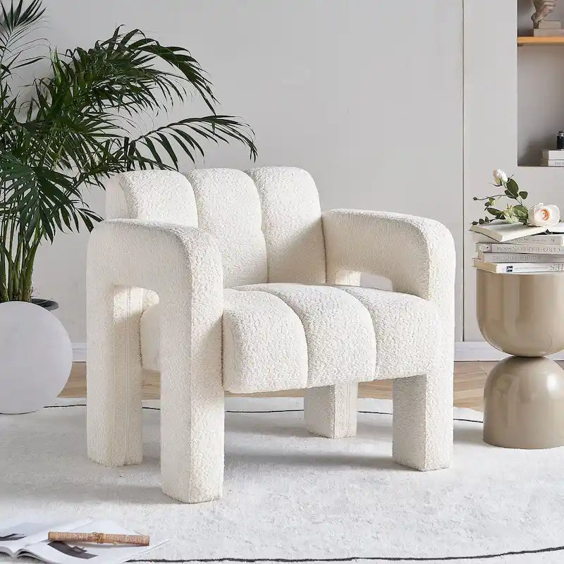 Fauteuil d'appoint en tissu bouclette gris foncé / orange / jaune / vert / beige / marine, style moderne, 1 personne